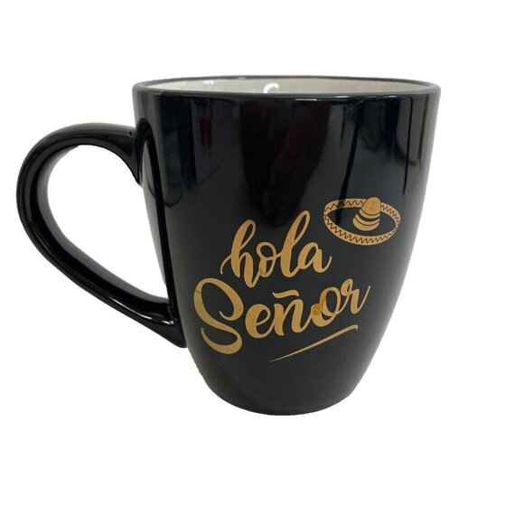 hola Senor & hola Senorita Coffee Mugs Cups Set of 2 Black White - Picture 8 of 13
